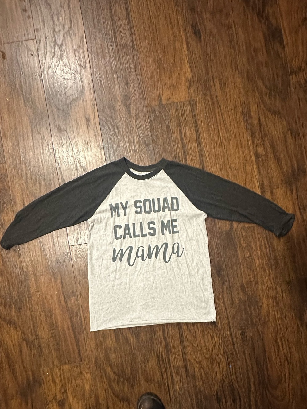 Womens Raglan Shirt - Gray Body with Dark Gray Sleeves - "My Squad Calls Me Mama
